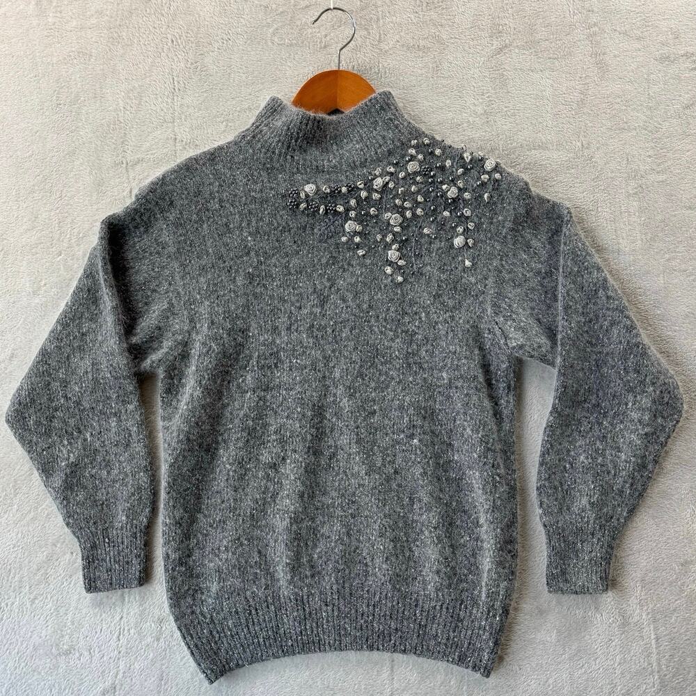 Vintage Arlando Sweater Small Gray Silk Angora Rabbit Hair Lambswool Supersoft